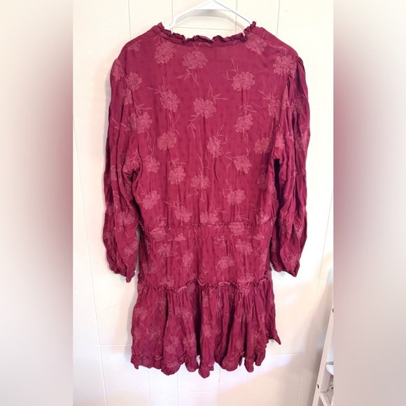 Dear John V-Neck Long Sleeve Woven Mini Dress Red Floral Boho Holidays Fall XL - Picture 4 of 8